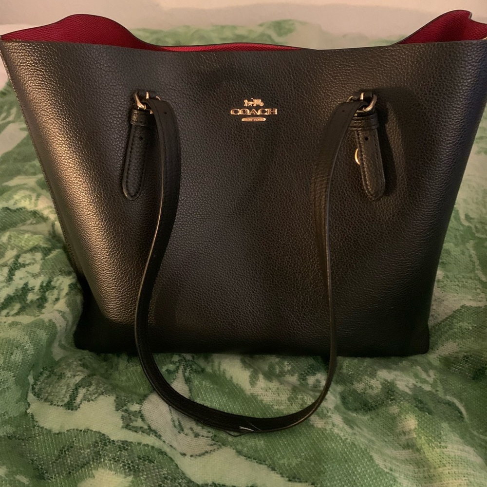 Coach Black and Red Leather Tote